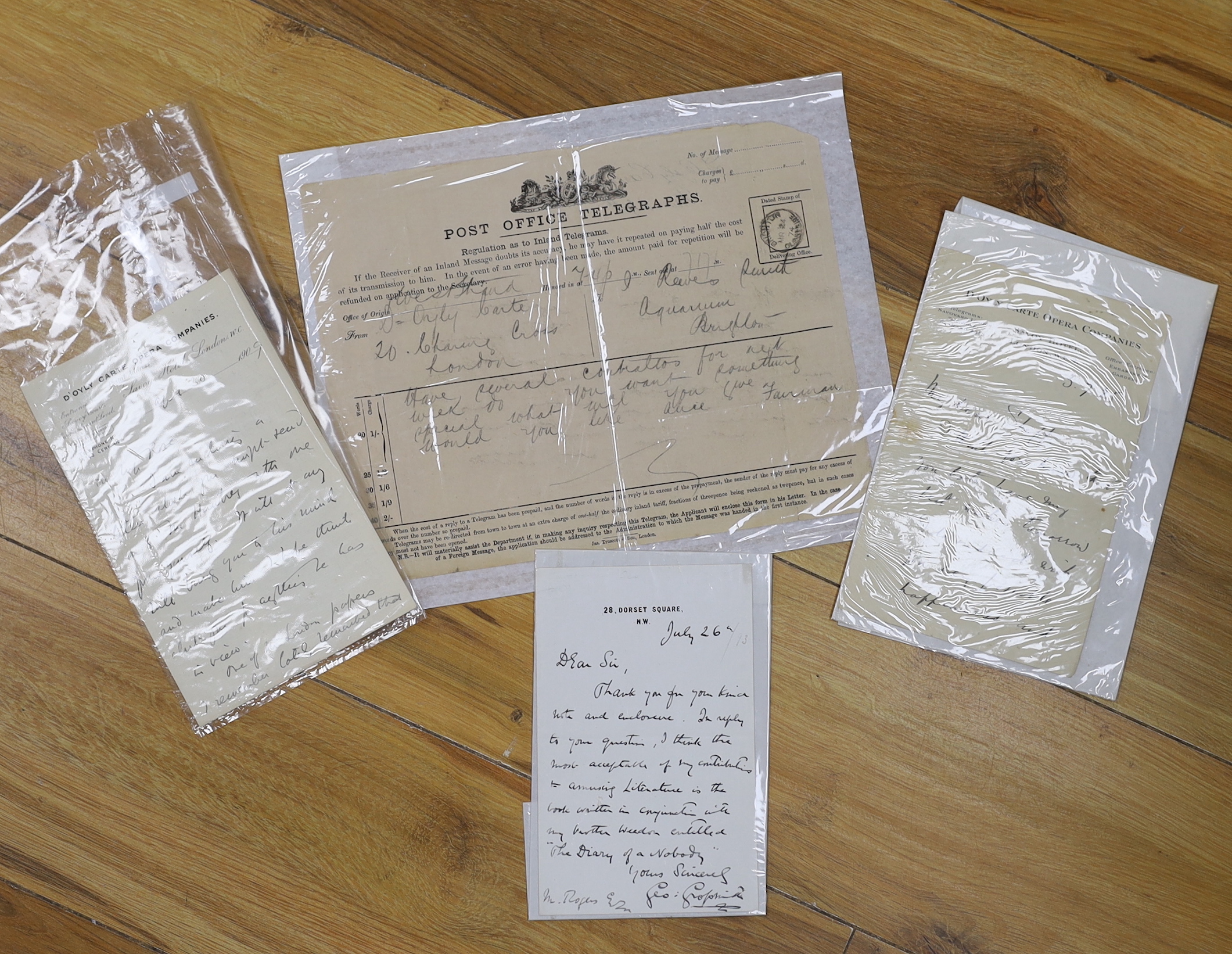 D’Oyly Carte and Gilbert & Sullivan interest; an archive of related paperwork, autographs, photographs, etc. including; a letter from Rupert D’Oyly Carte dated 3.7.25, a letter from Helen D’Oyly Carte dated 30 April 1909
